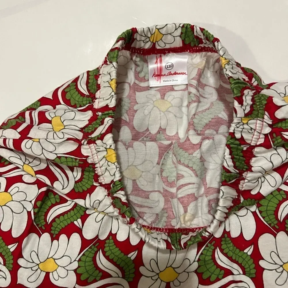 Hanna Andersson 110cm Girls Skirt White Floral Green Red Soft Knit Cotton